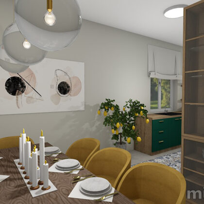 Juicy green kitchen with dining area