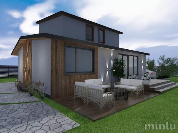 Grey facade with wooden details