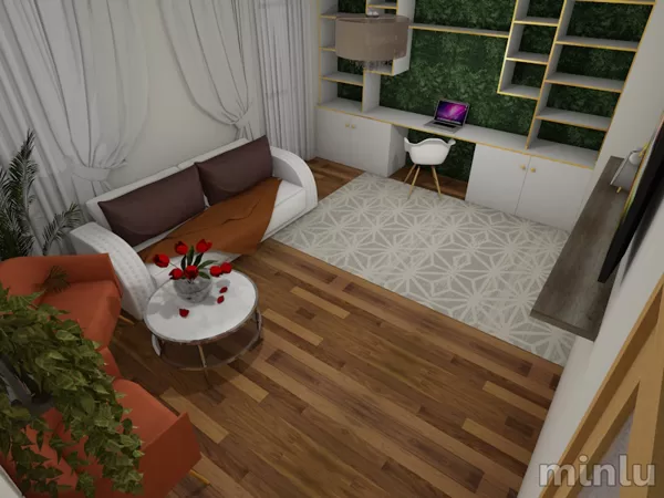 Living room with a workspace