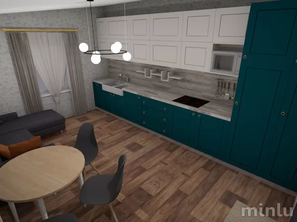 Kitchen in the color of the ocean