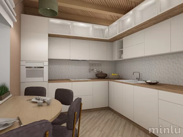 White kitchen with a bar area