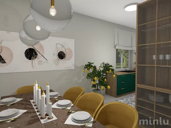 Juicy green kitchen with dining area