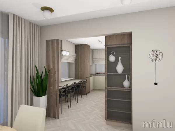 Mudroom, bathroom, kitchen, living room interior