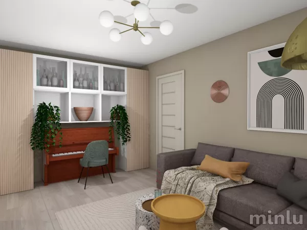 Living room with a piano