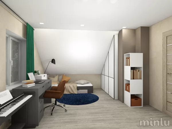 Kids room interior project in mansard floor
