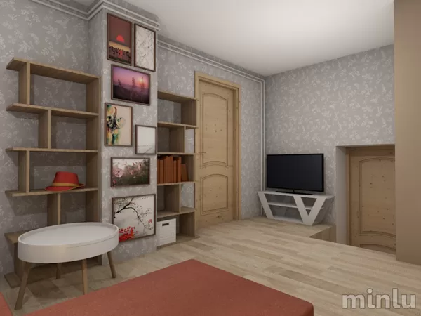 Living room with a workspace